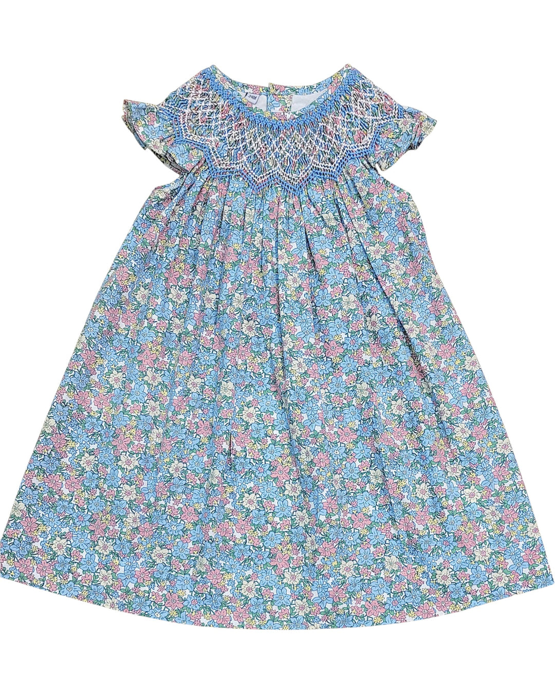 Smocked Amelia Blue FLoral BIshop Dress Smocked Amelia Blue FLoral BIshop Dress