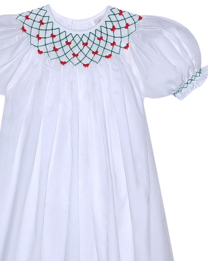 Smocked Beatrice White Dress, That Store, close up