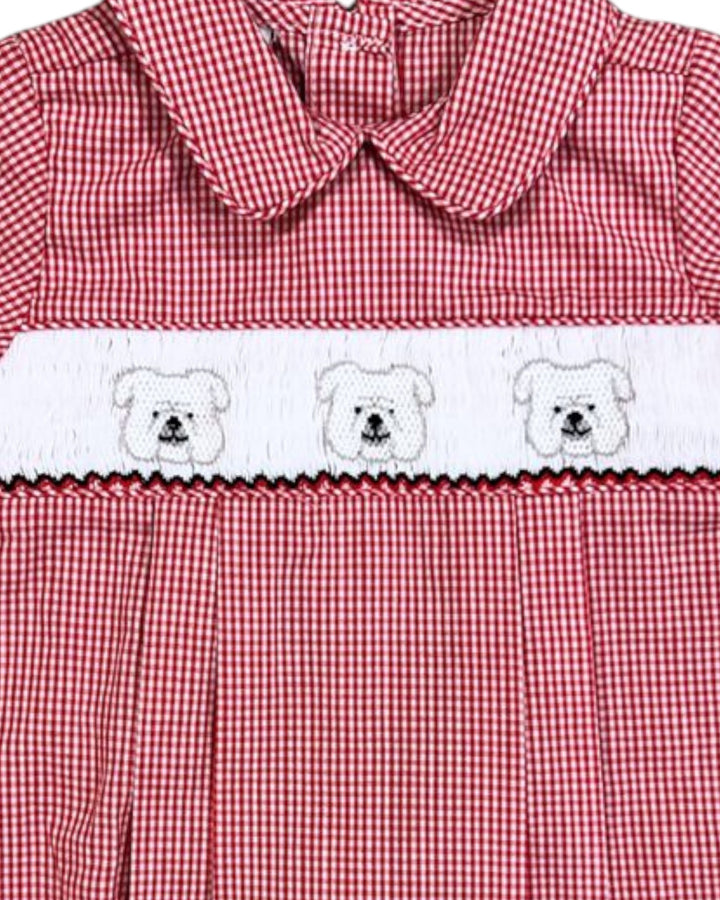 Smocked Bulldog Red Check Boys Bubble