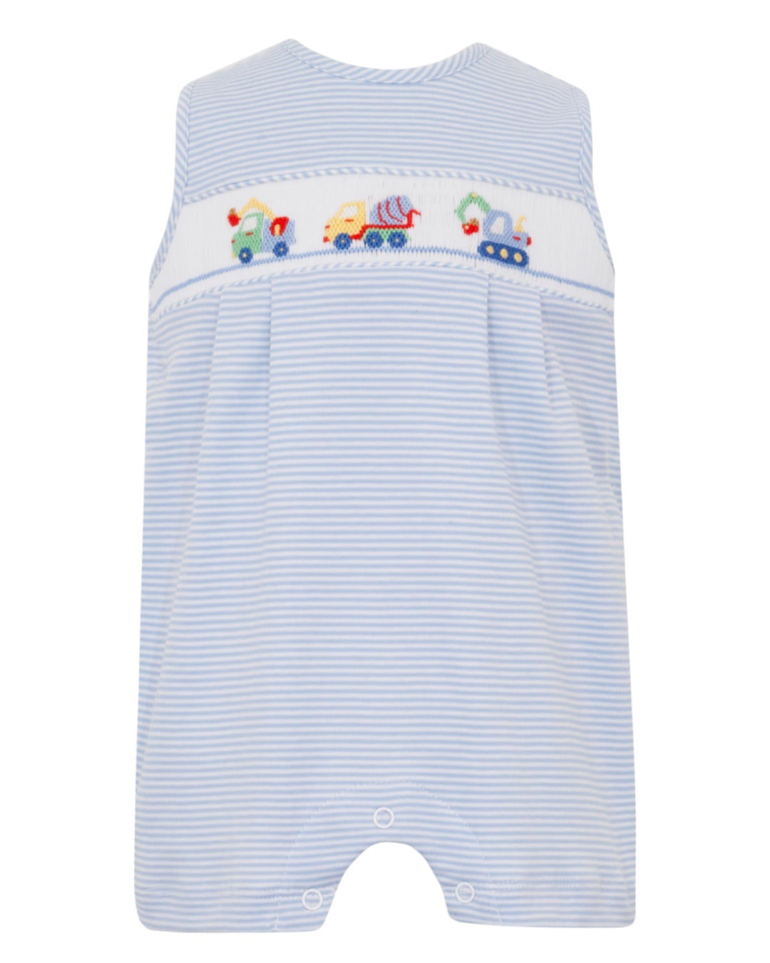 Smocked Construction Trucks Blue Stripe Boy's Jon Jon, Shop That Store, front