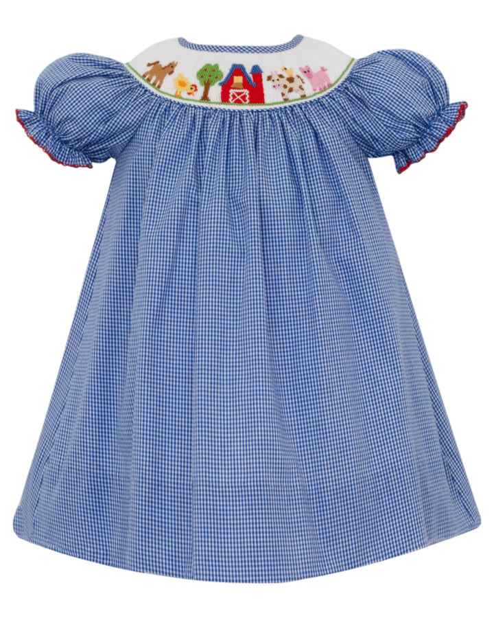 Smocked Farm Blue Check Dress, That Store, front