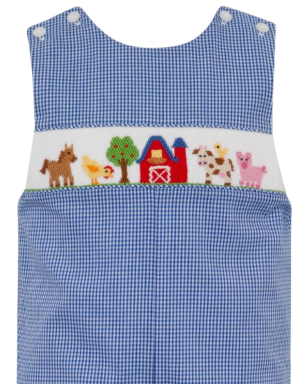 Smocked Farm Blue Check Long Jon Jon, That Store, close