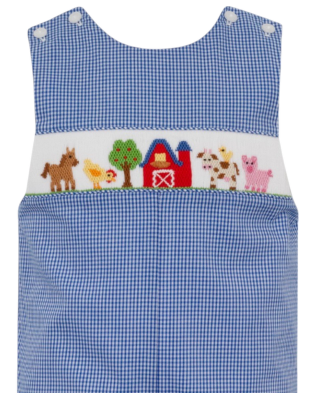 Smocked Farm Blue Check Long Jon Jon, That Store, close