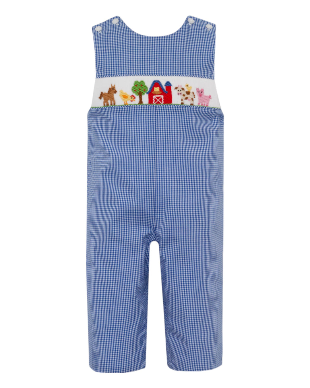 Smocked Farm Blue Check Long Jon Jon, That Store, front