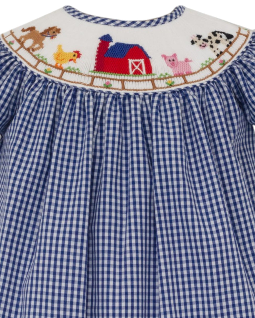Smocked Farm Navy Blue Gingham Bishop Dress, that store