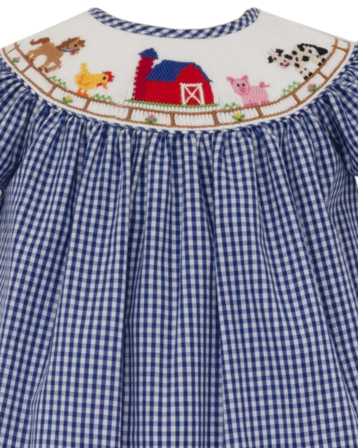 Smocked Farm Navy Blue Gingham Bishop Dress, that store