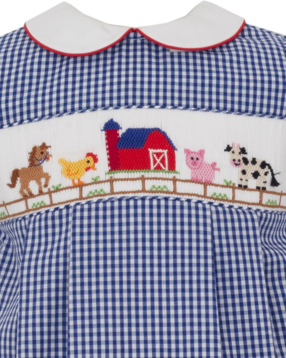 Smocked Farm navy Blue Gingham Boys Bubble, that sotre