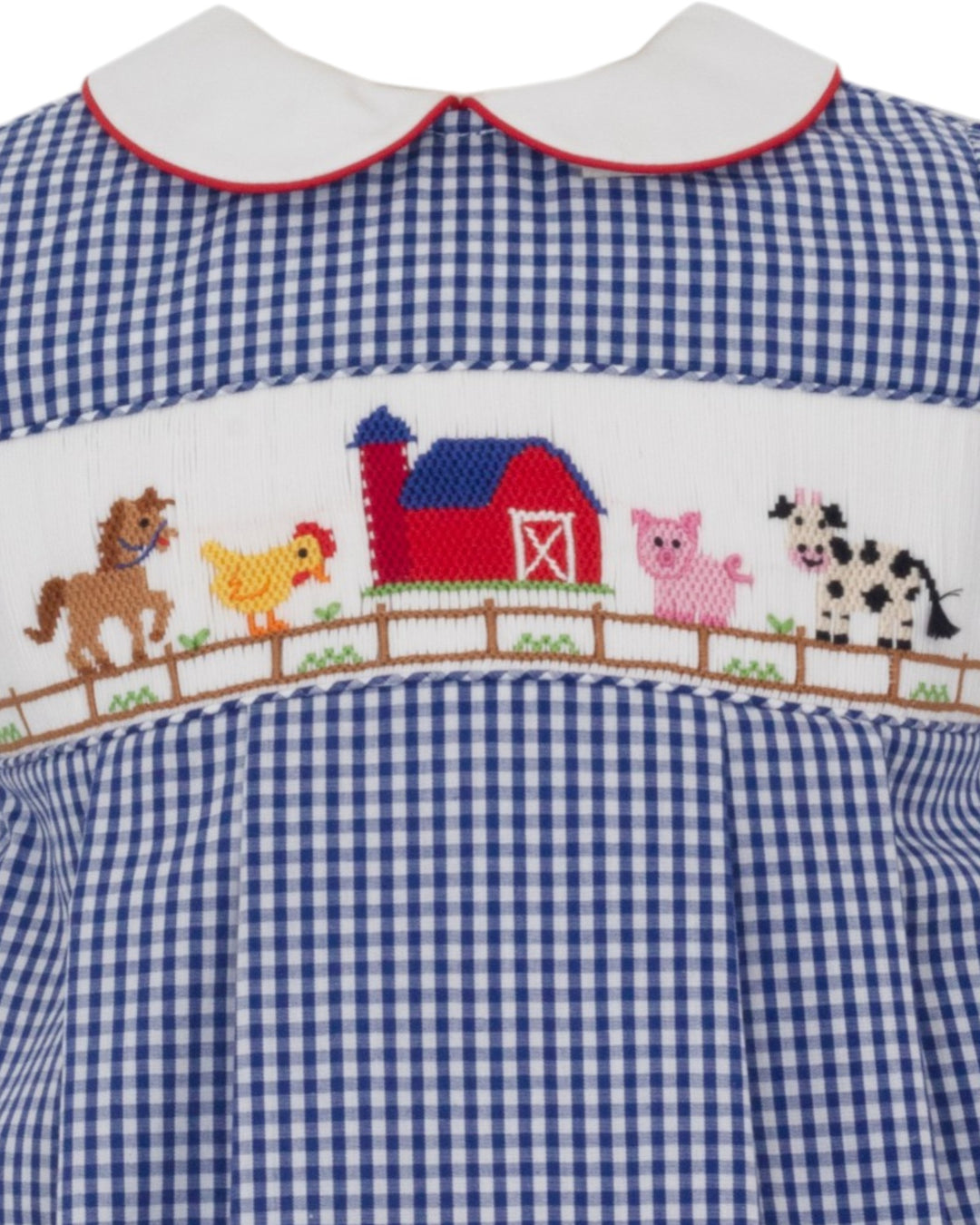 Smocked Farm navy Blue Gingham Boys Bubble, that sotre