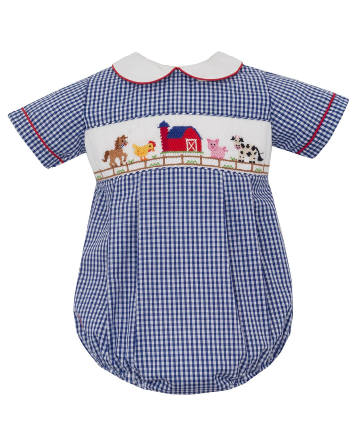 Smocked Farm Blue Gingham Boys Bubble, that store