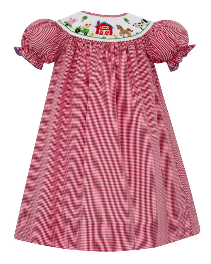 Smocked Farm Red Check Dress