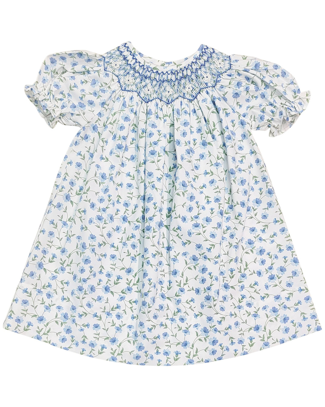 Smocked Glory Blue Floral Bishop Dress 3t Smocked Glory Blue Floral Bishop Dress 3t