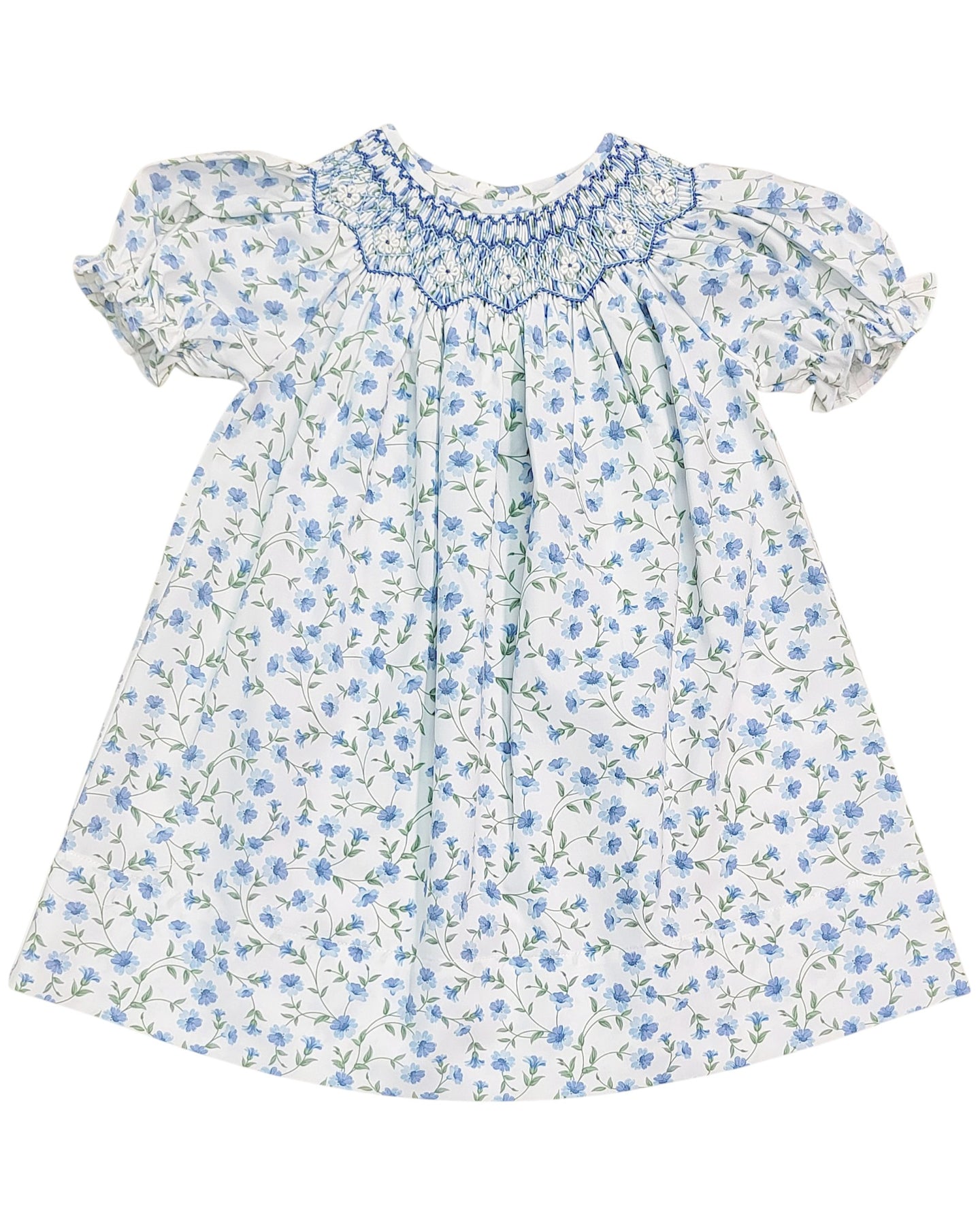 Smocked Glory Blue Floral Bishop Dress 3t Smocked Glory Blue Floral Bishop Dress 3t