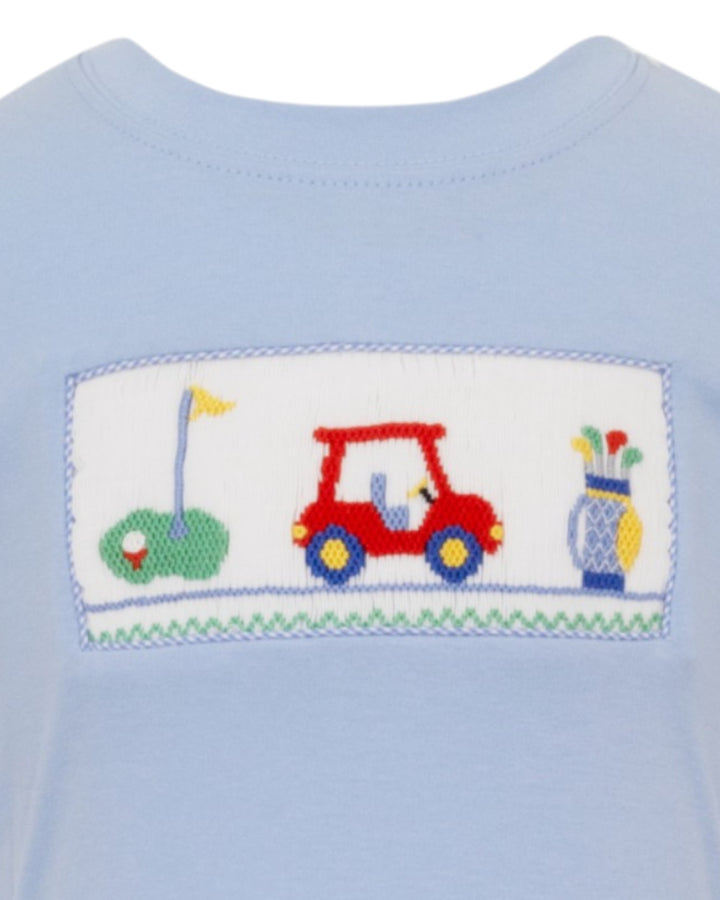 Smocked Golf Blue Boys Shirt, That Store, close up