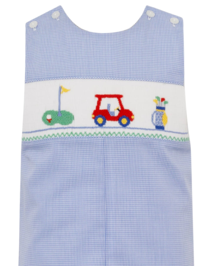 Smocked Golf Blue Check Boys Jon Jon, That Store, close up