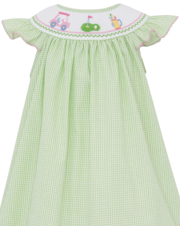 Smocked Golf Green Check Dress, That Store, close