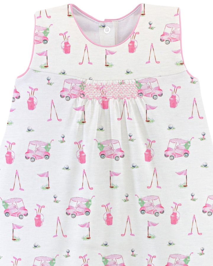 Smocked Golf Pink Dress With Bloomers, That Store, close