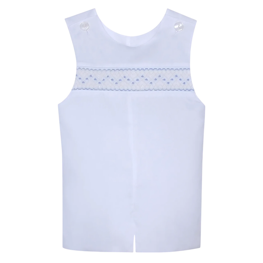 Smocked Graham White with Blue Shortall, That Store, front