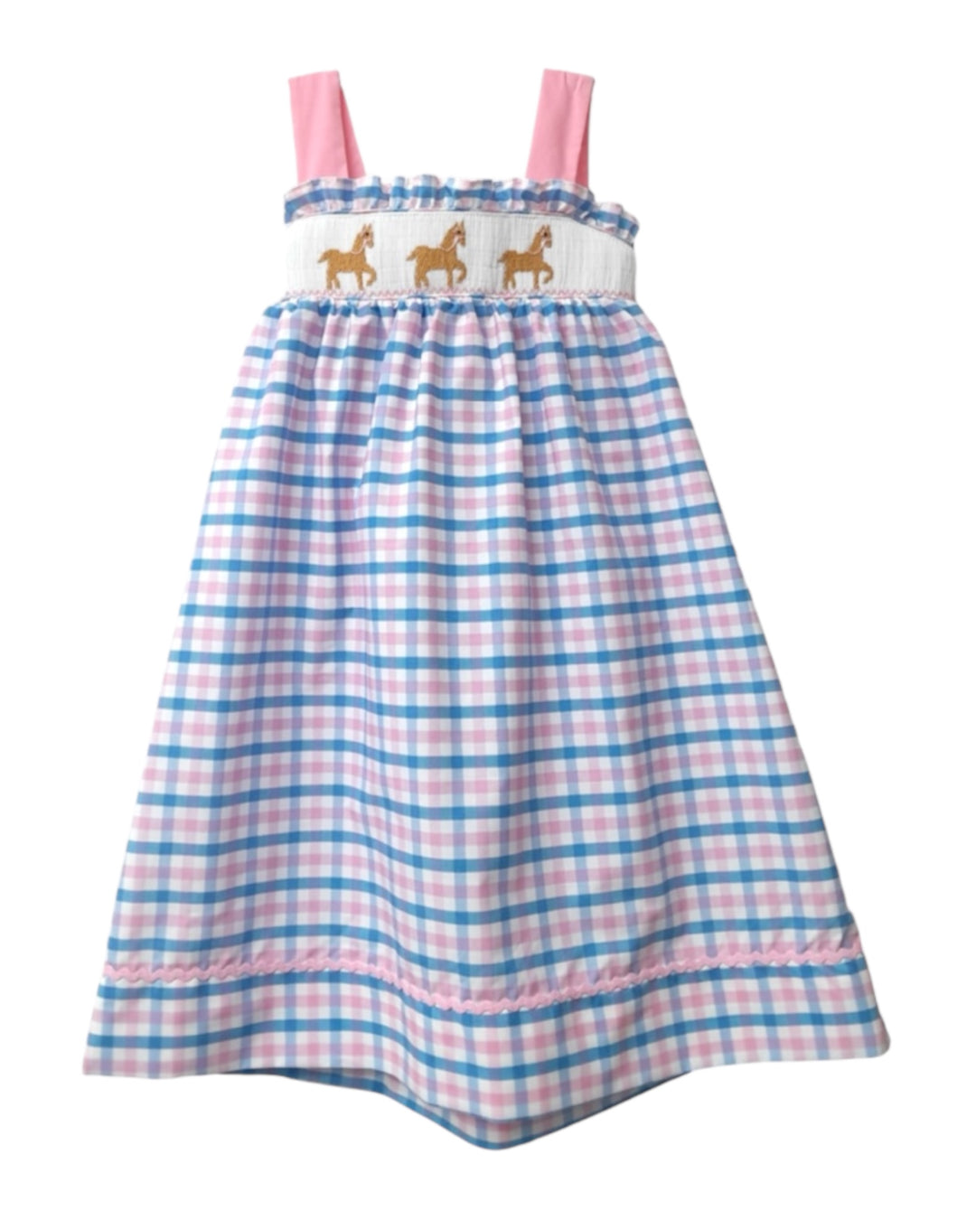 Smocked Horses Blue and Pink Plaid Dress, That Store, front