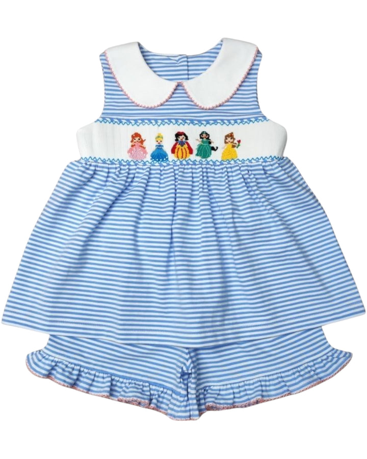 Smocked Princess Blue Stripe Girls Short Set, Shop That Store, front