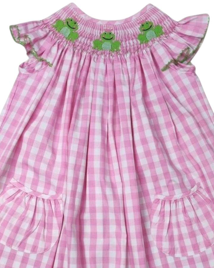 Smocked Princess Frogs Pink Check Dress, Shop That Store, close
