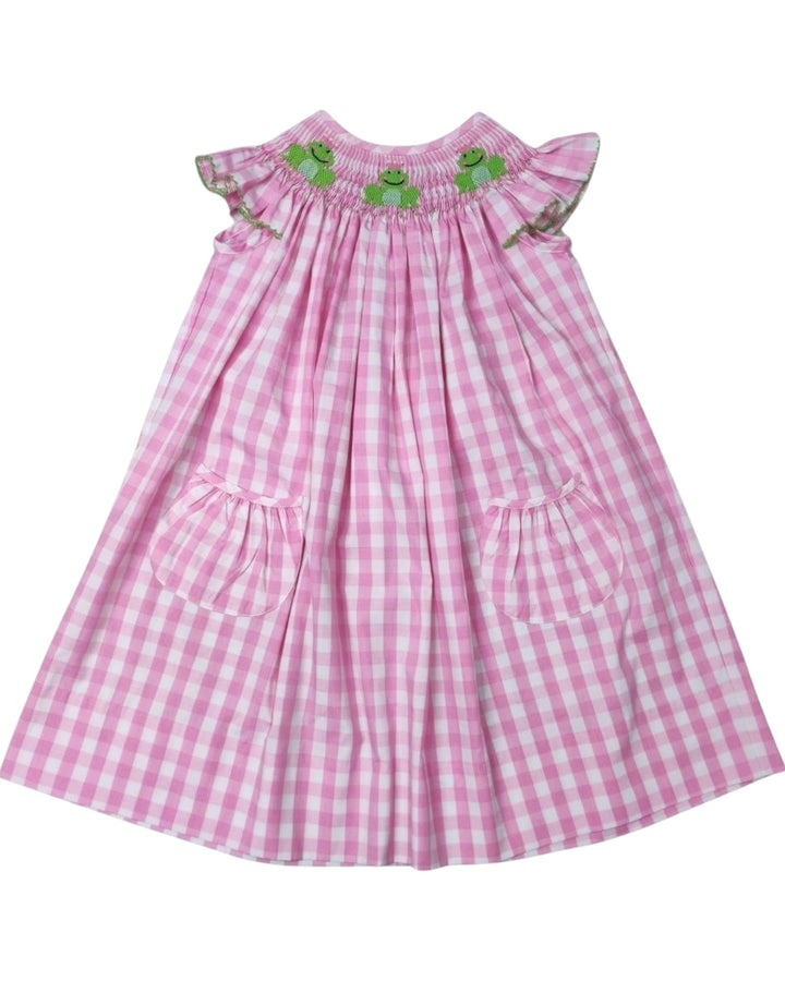 Smocked Princess Frogs Pink Check Dress, Shop That Store, front
