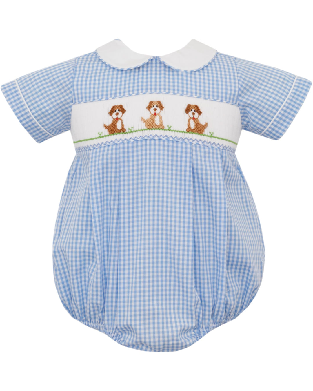 Smocked Puppies Blue Gingham Boys Bubble, That Store, front