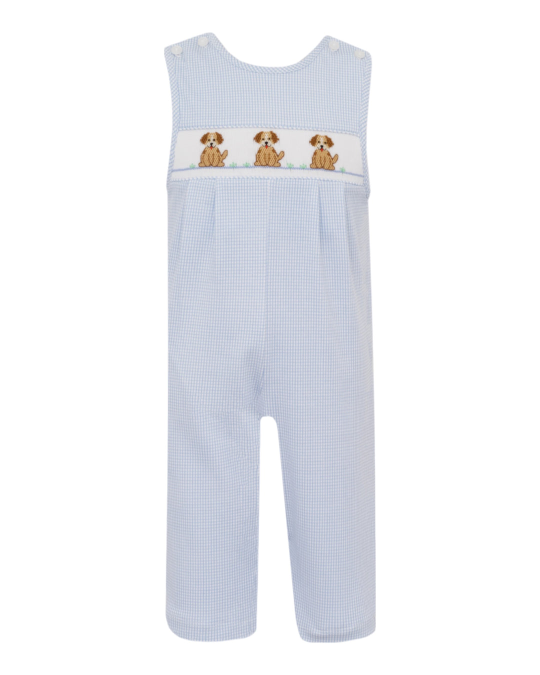 Smocked Puppies Blue Knit Check Boys Longall, That Store, front