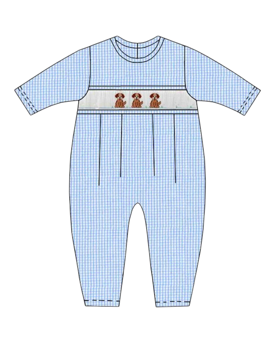 Smocked Puppies Blue Knit Check Boys Romper, that store, front