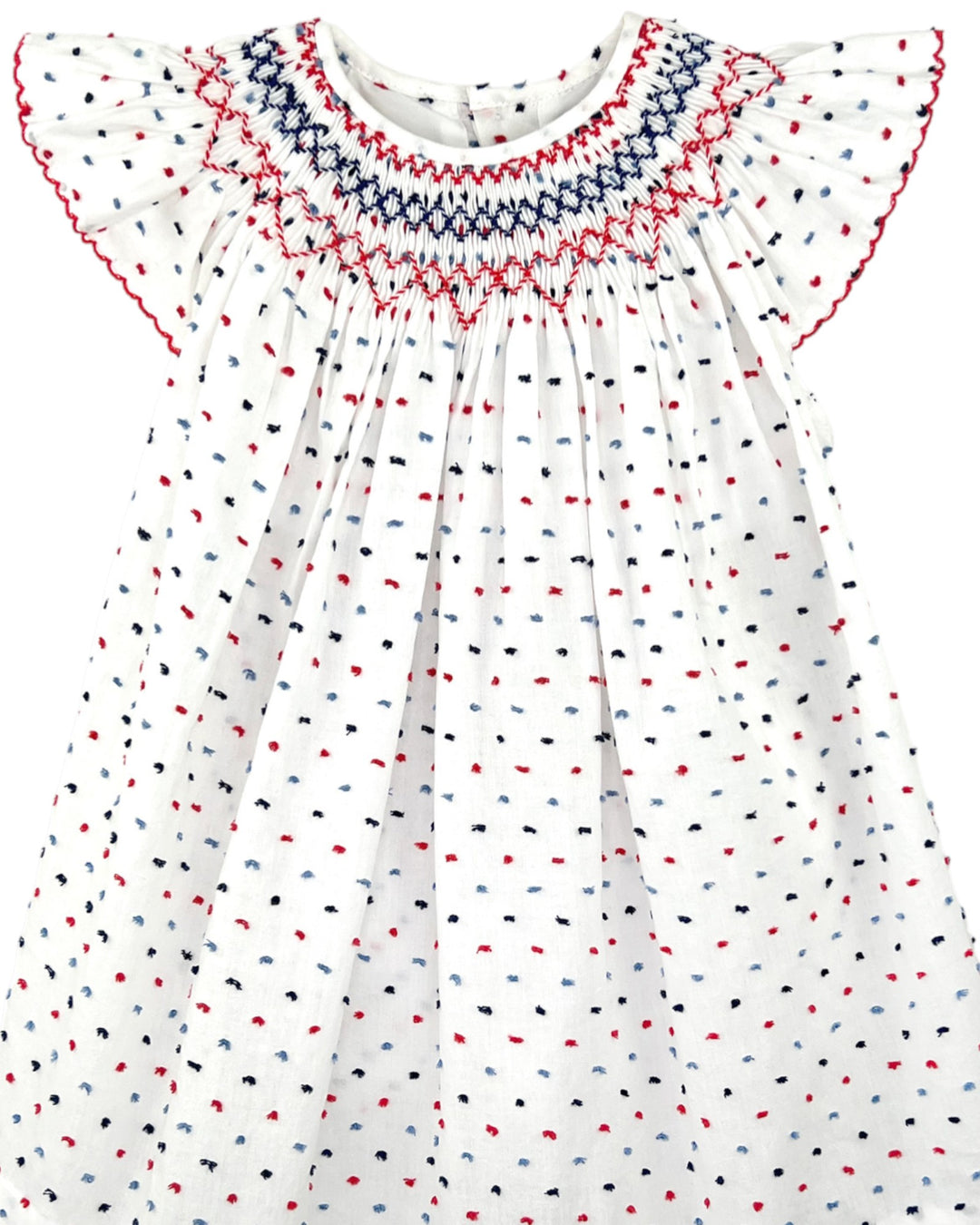 Smocked Red, White and Blue Angel Wing Dot Bishop Dress