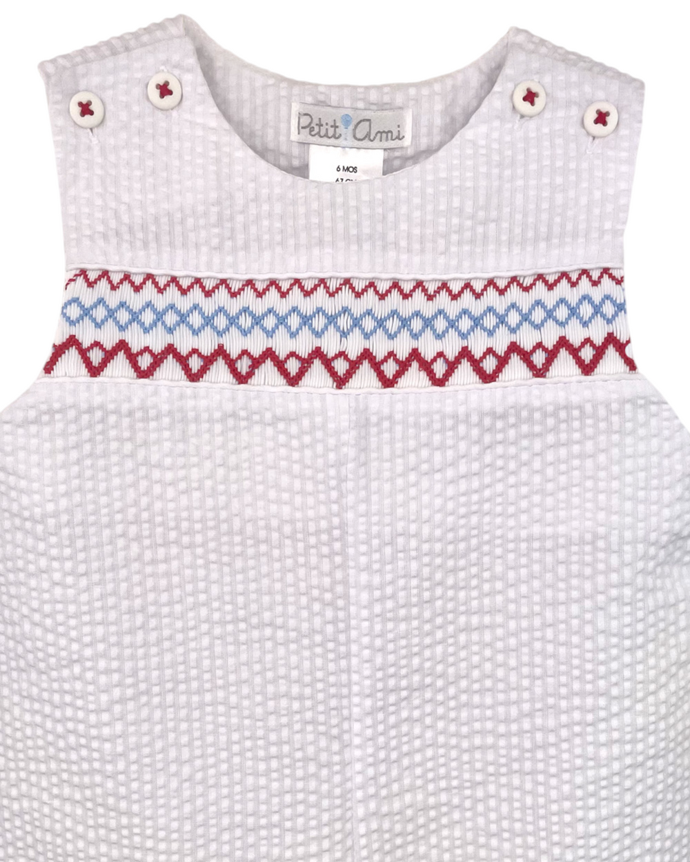 Smocked Red and Blue Seersucker Boys Jon Jon, Shop That Store, close up