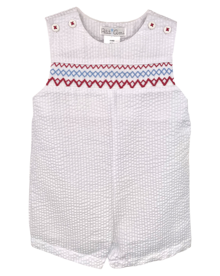 Smocked Red and Blue Seersucker Boys Jon Jon, Shop That Store, front