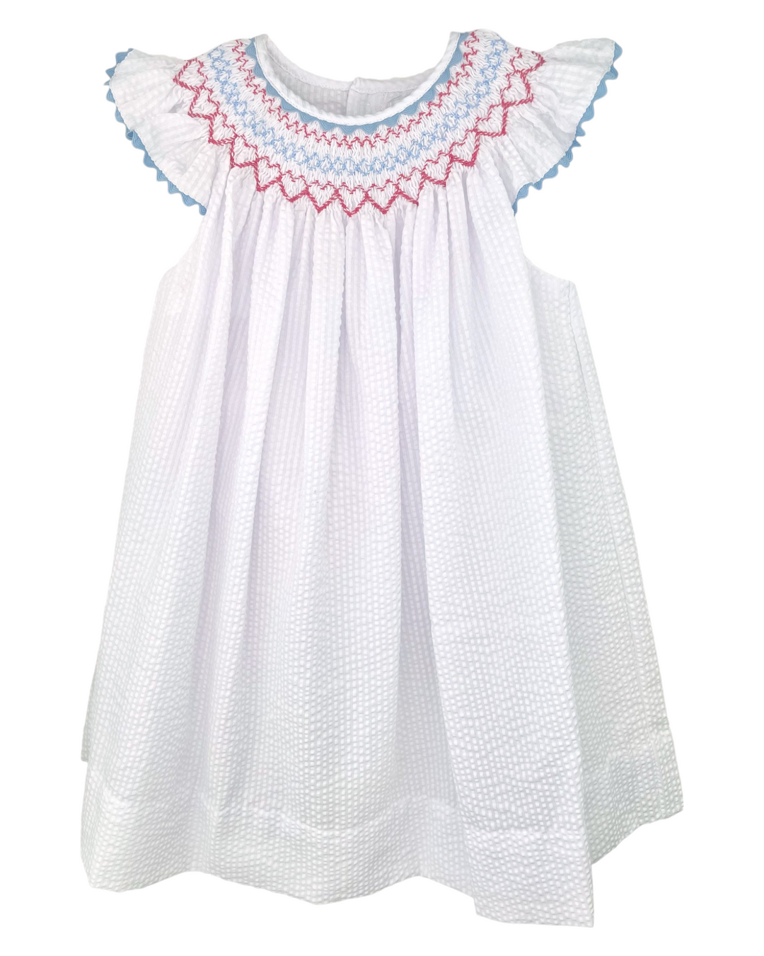 Smocked Red and Blue Seersucker Dress, That Store, front