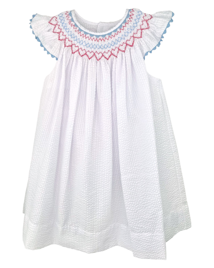 Smocked Red and Blue Seersucker Dress, That Store, front
