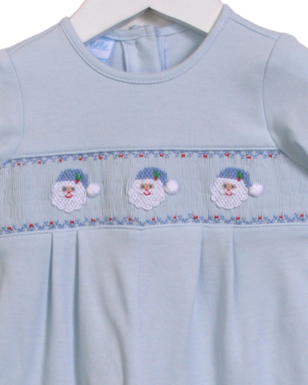 Smocked Santa Face Blue Boys Knit Romper