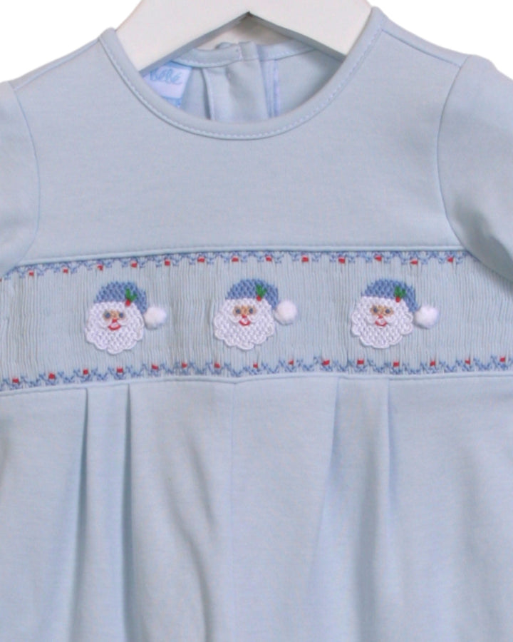 Smocked Santa Face Blue Boys Knit Romper