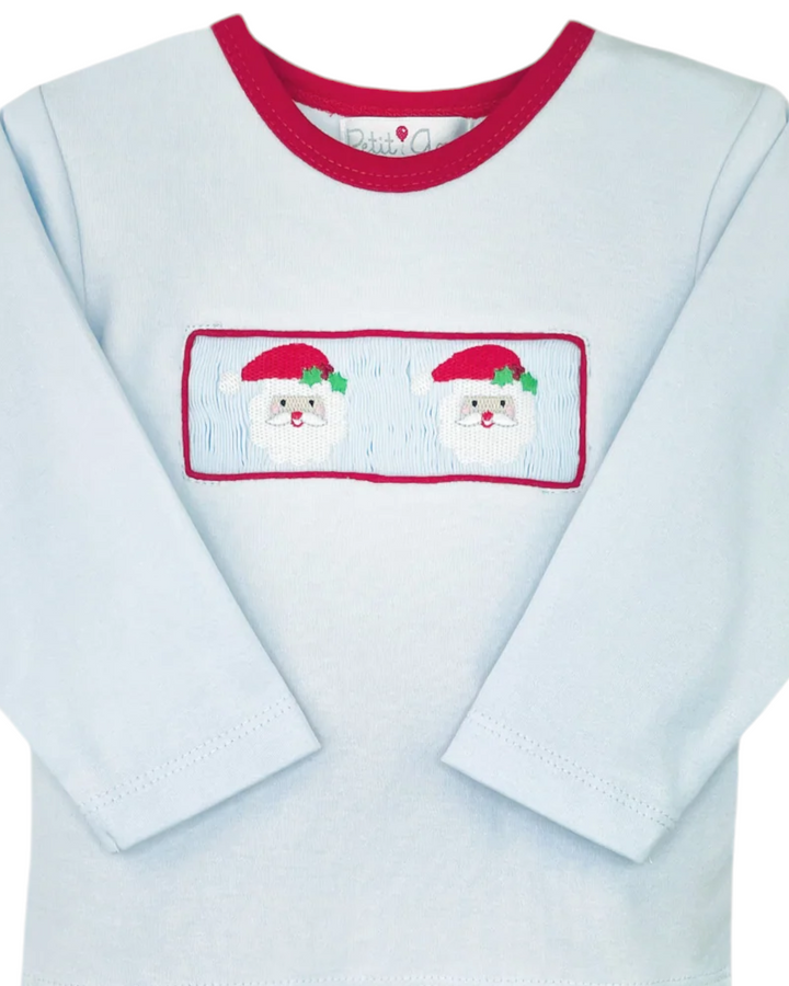 Smocked Santa Faces Blue and Red Boy's Pant Set, Shop That Store, close up