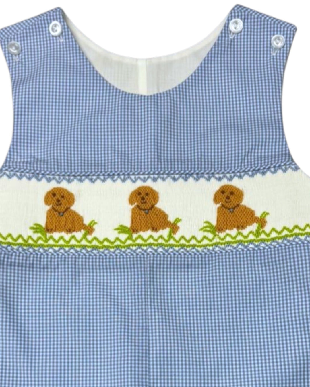 Smocked Sweet Dogs Blue Check Boys Jon Jon