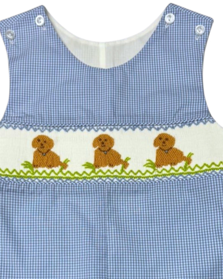 Smocked Sweet Dogs Blue Check Boys Jon Jon