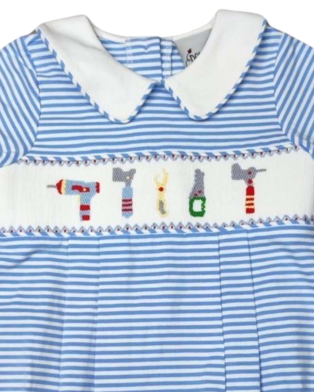 Smocked Tools Blue Stripe Knit Boys Bubble, Shop That Store, close