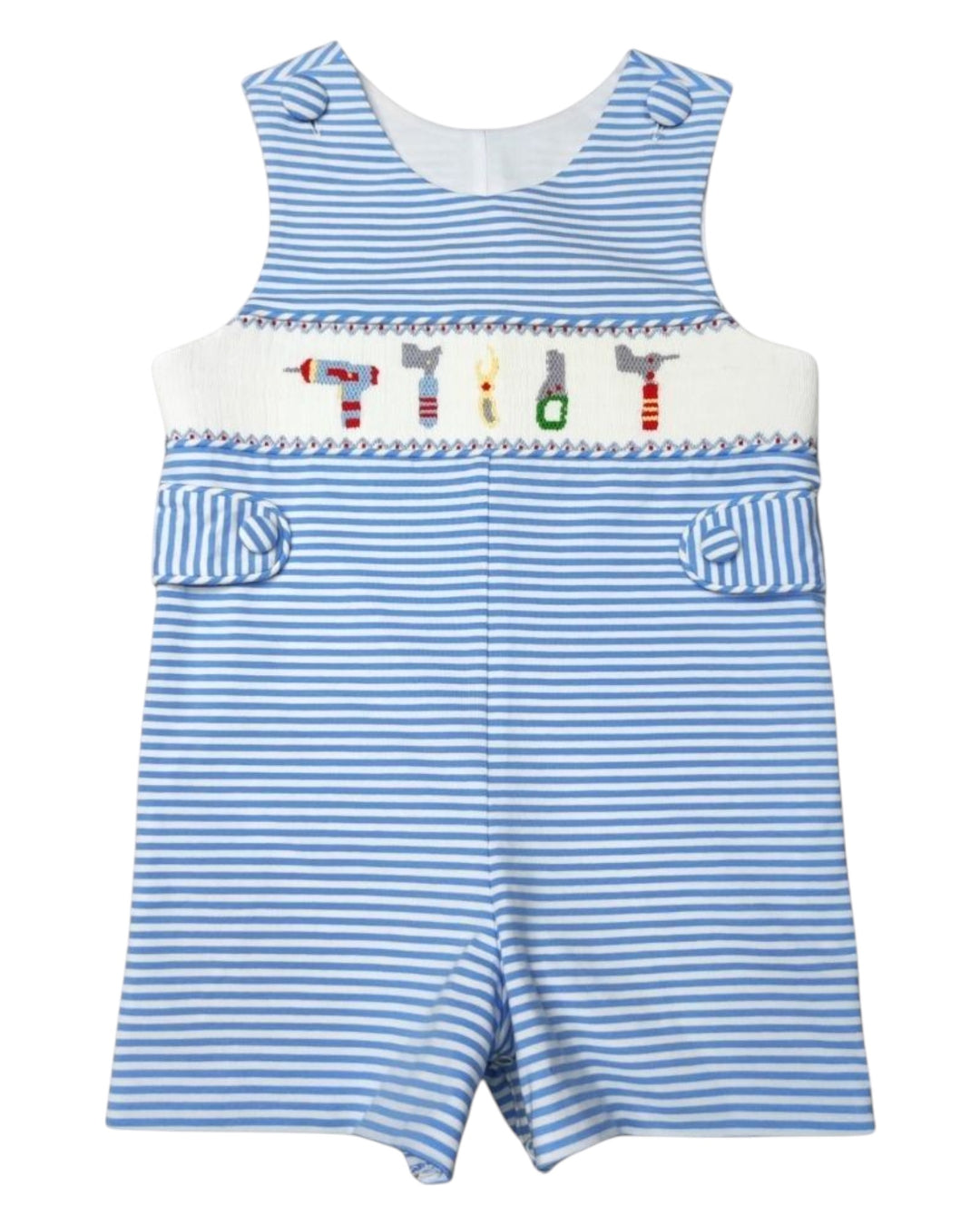 Smocked Tools Blue Stripe Knit Boys Jon Jon, Shop That Store, front