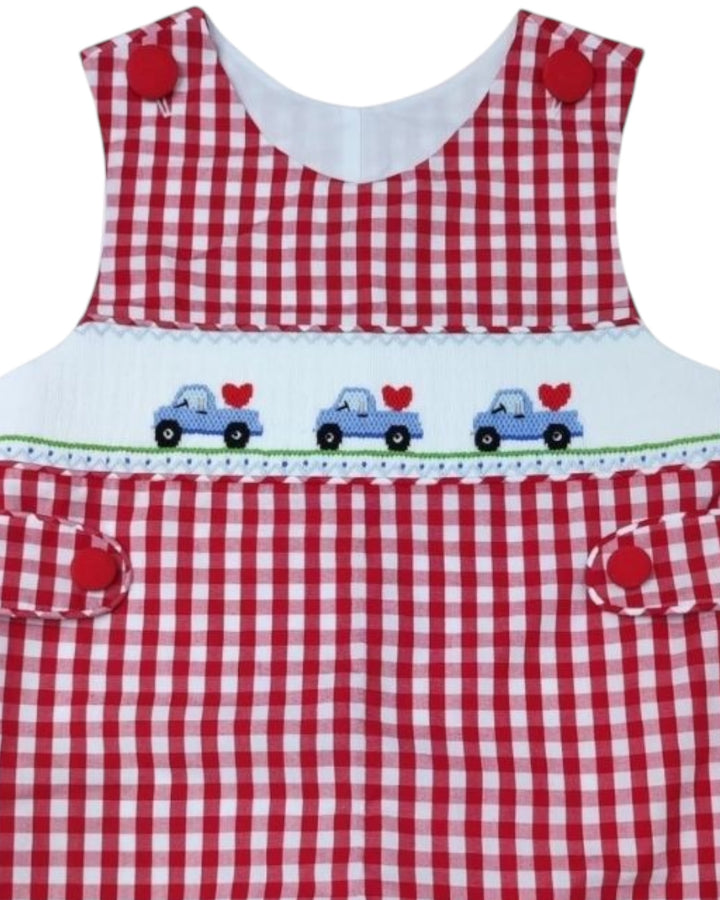 Smocked  Trucks Red Gingham Boys Jon Jon, That Store, close