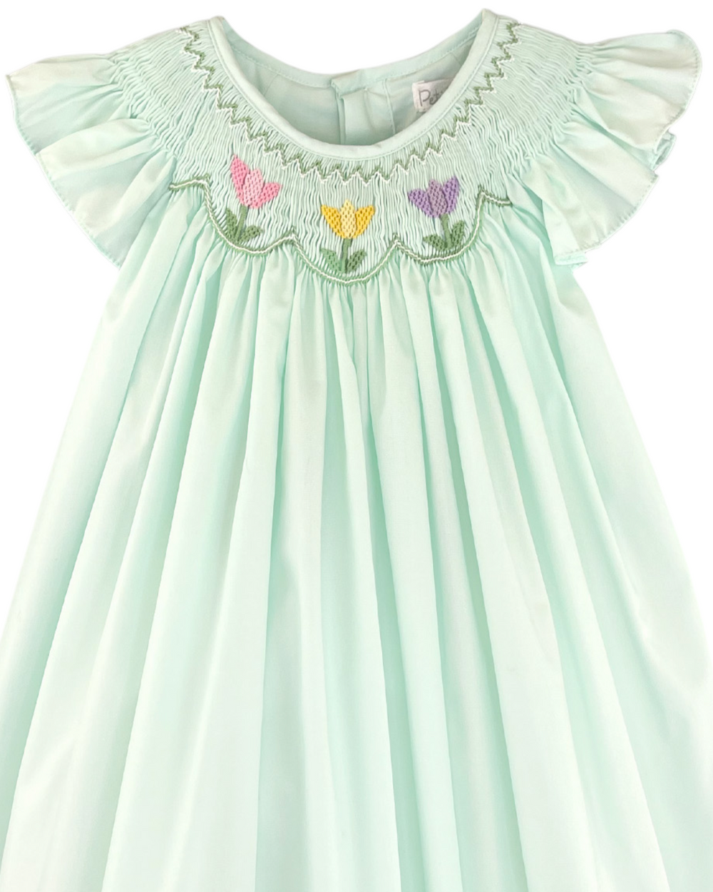 Smocked Tulips Mint Angel Sleeve Dress, Shop That Store, close up