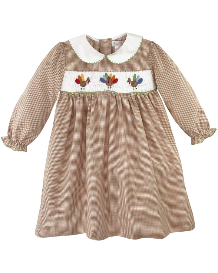 Smocked Turkey Brown Check Dress