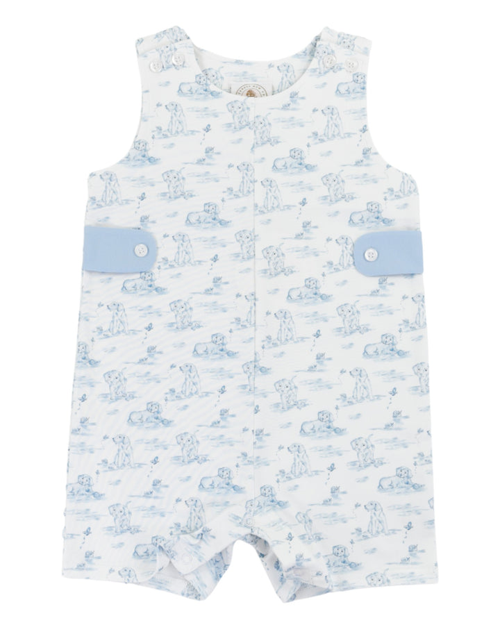Baby romper with teddy bear pattern on a white background