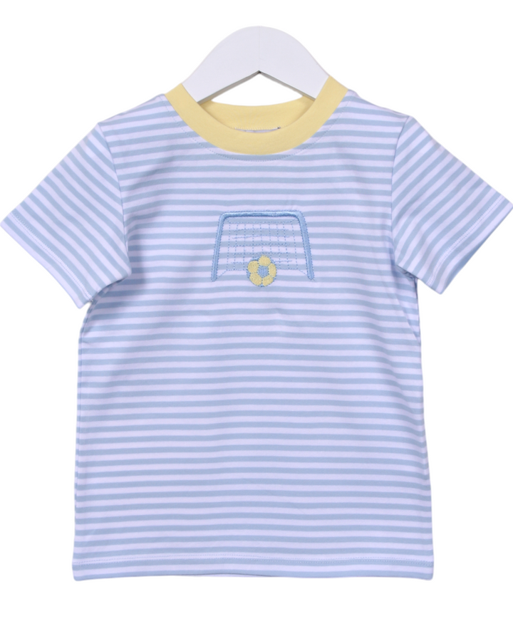 Soccer Embroidered Blue Stripe Boys Shirt, That Store, front