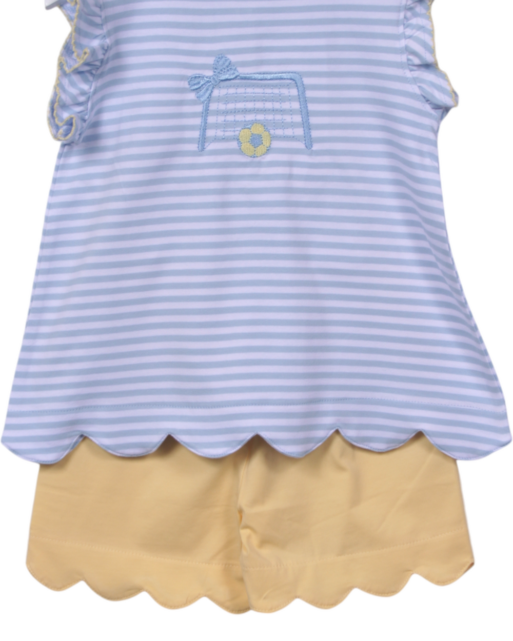 Soccer Embroidered Blue Stripe Girls Short Set, That Store, close