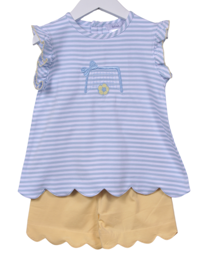 Soccer Embroidered Blue Stripe Girls Short Set, That Store, front