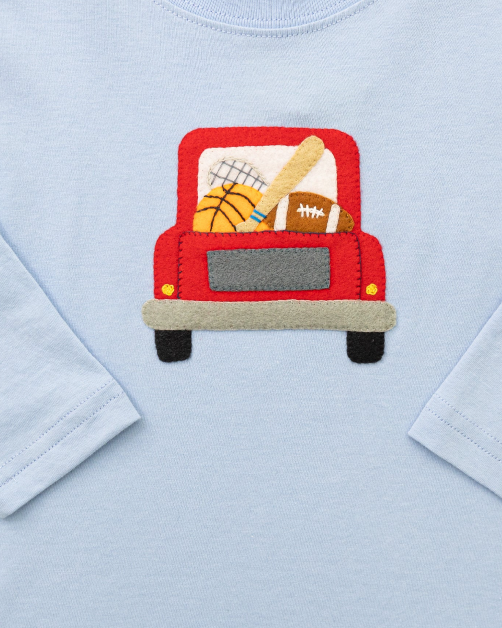 Sports Equipment Truck Blue LS Boys Shirt, close up