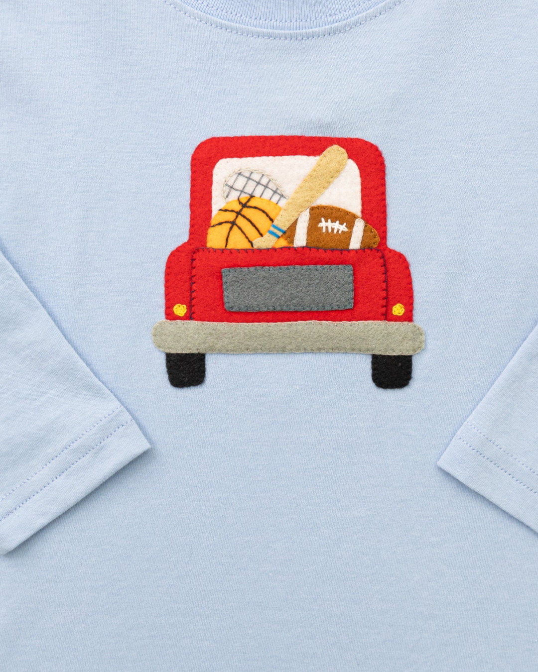 Sports Equipment Truck Blue LS Boys Shirt, close up
