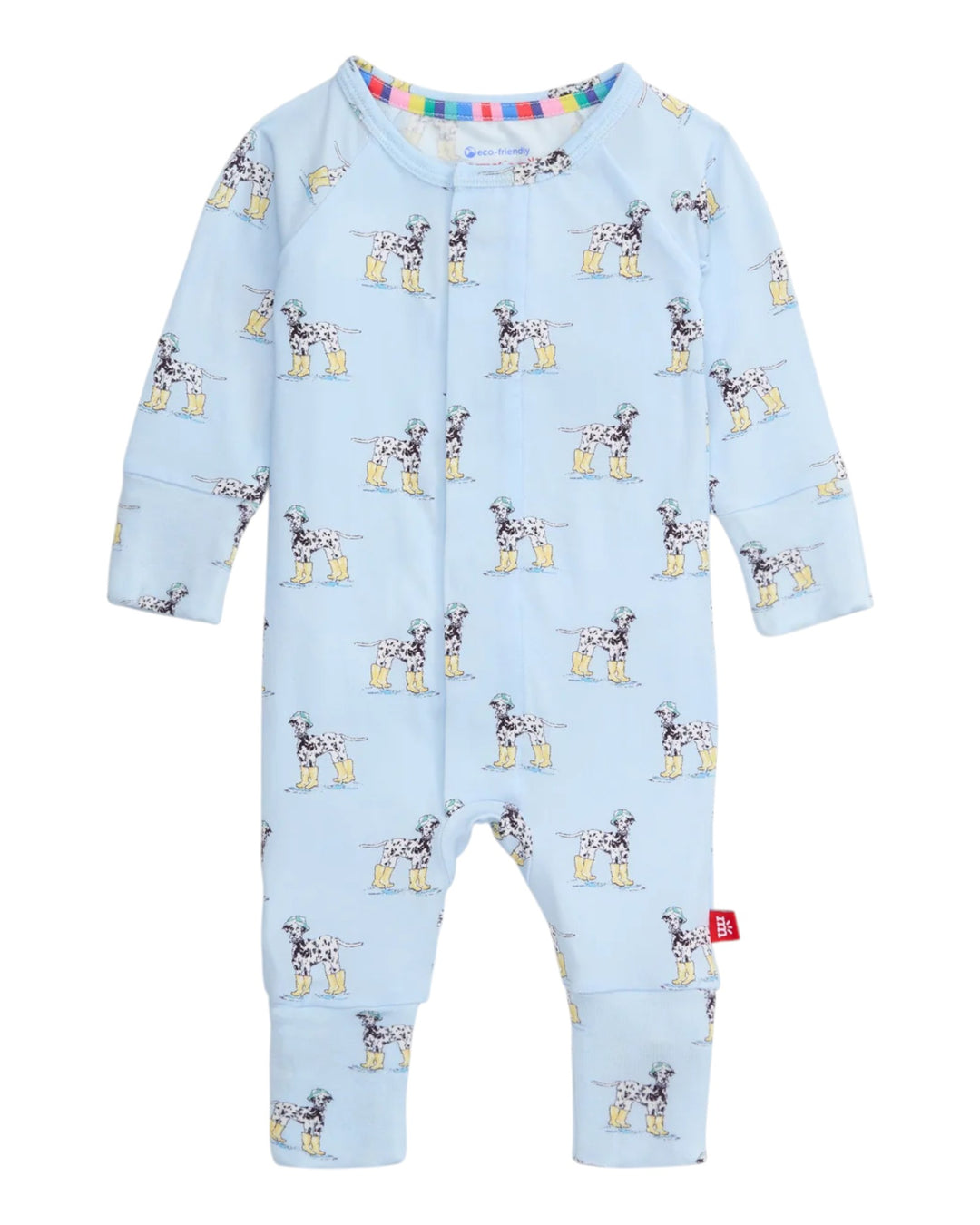 Baby onesie with giraffe pattern on a light blue background